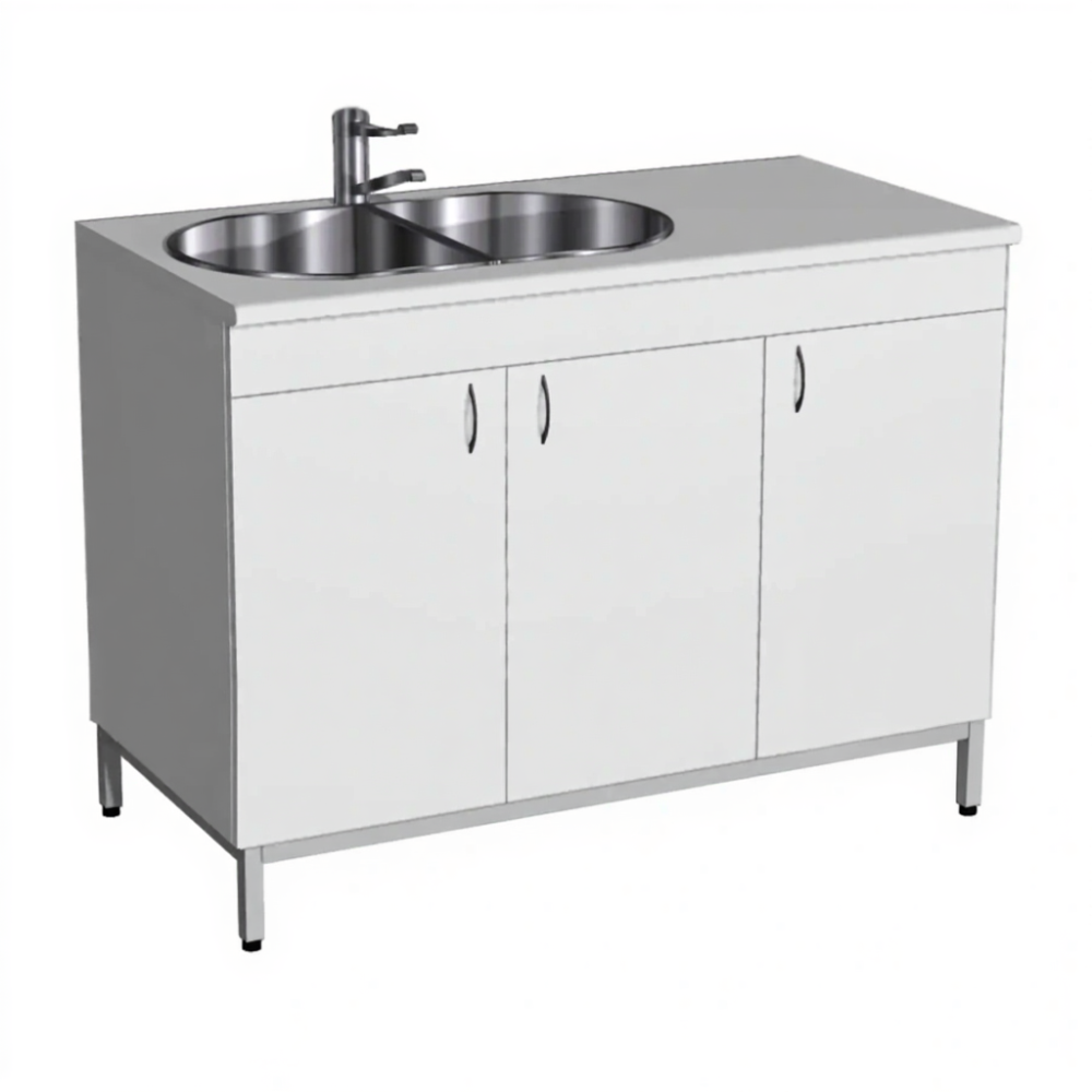 Стол-мойка СТм-106 «Стандарт» 1200 (корпус ЛДСП серый, столешница постформинг серый, каркас серый)