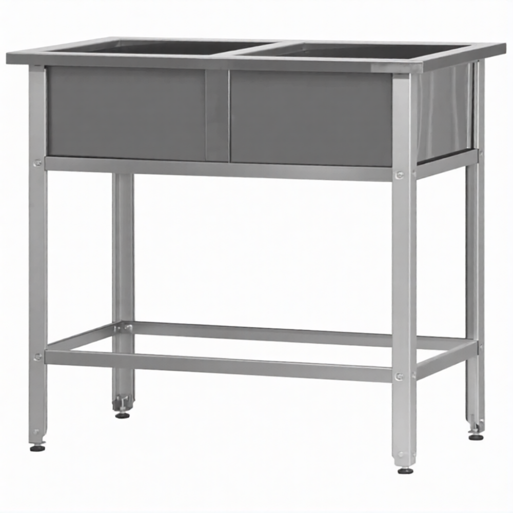 Ванна моечная ВМСн 530/2  2 м/о 430х430х300 (полка с 2-мя отв., борт; ножка угл.)