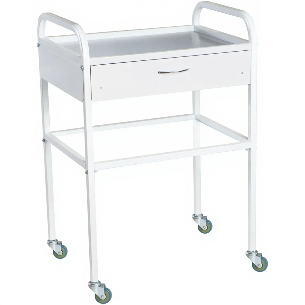 Столик медицинский инструментальный СМИ-02-01 (полки металл + стекло, колёса серая резина)