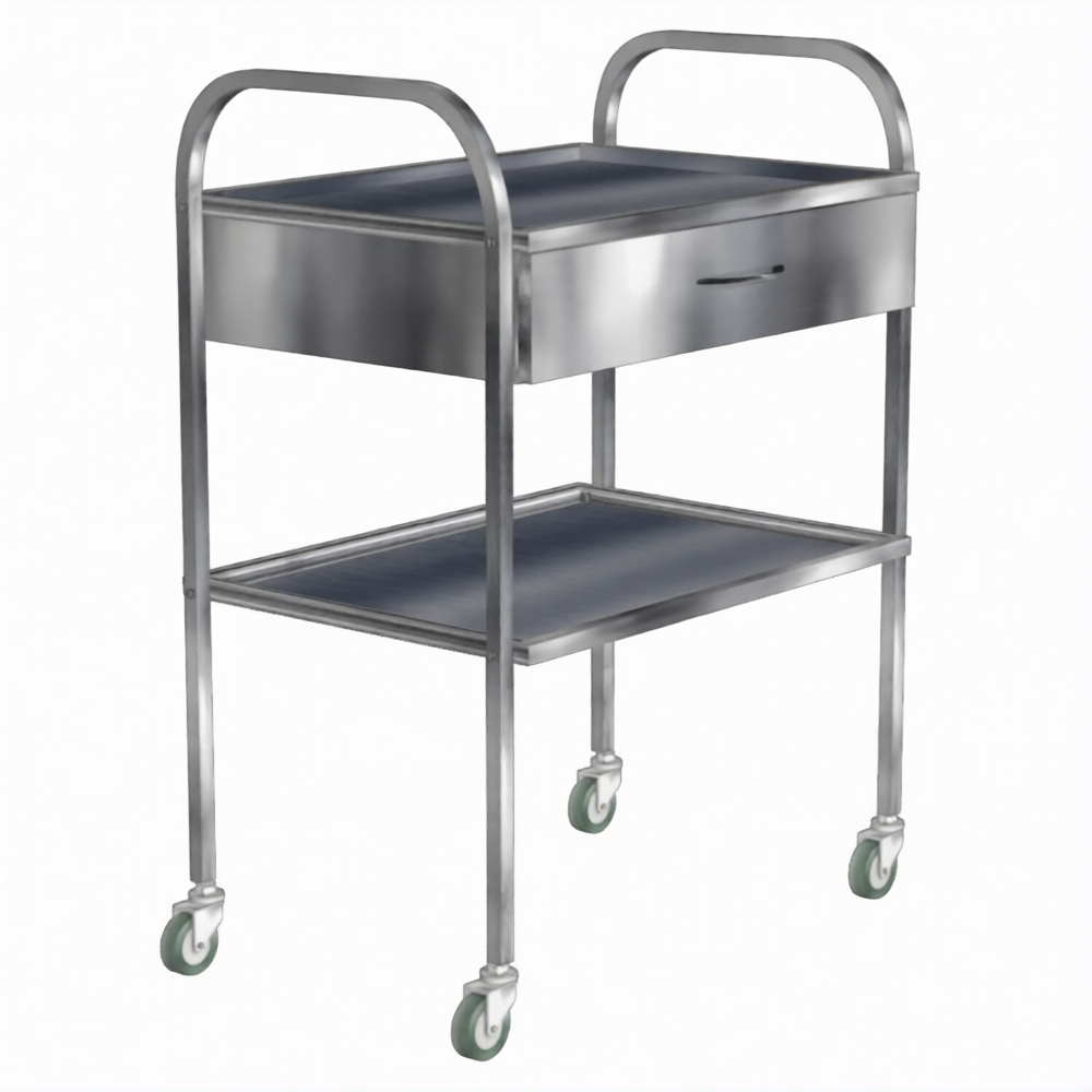 Стол инструментальный с ящиком СИн-2н (нержавеющая сталь, колеса резина)