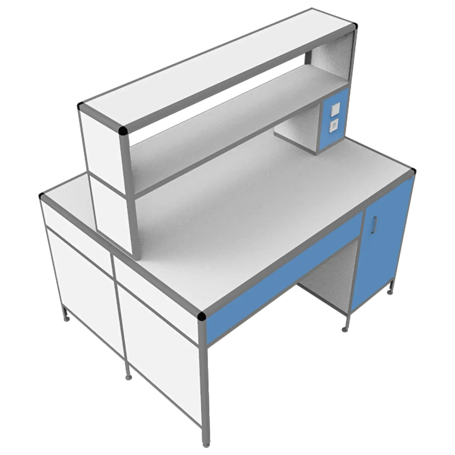 Стол лабораторный островной MED 11.001al с надстройкой (белый)