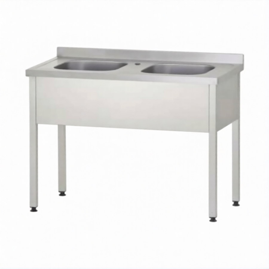 Ванна моечная ВМЦп 860х1200х700  2 м/о 250х400х500, борт, отв. д/смесит.